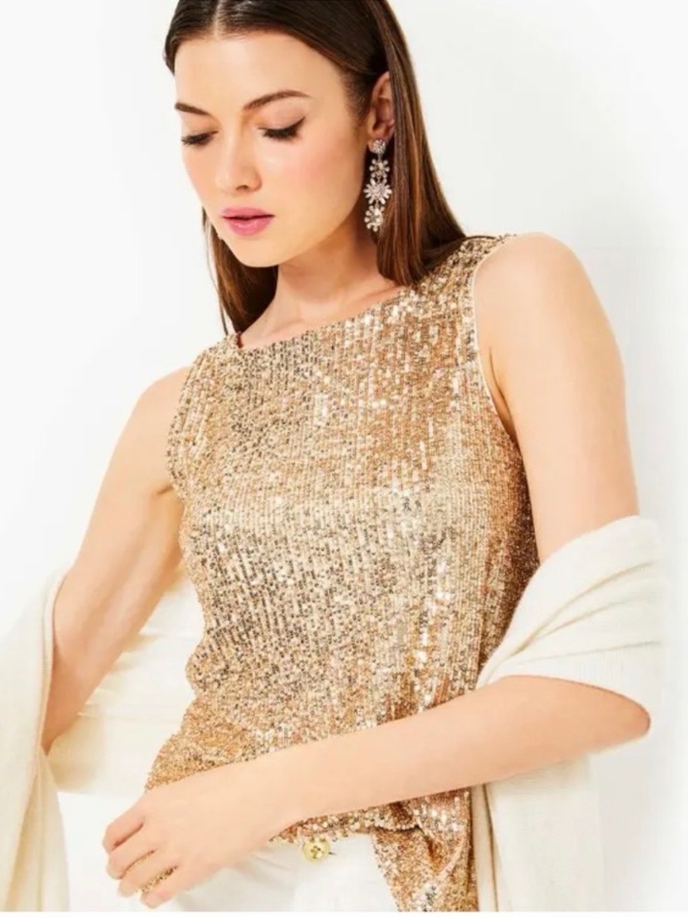 Lilly Pulitzer Gold Metallic Treasure Box Sequin Tank Top- Size Medium